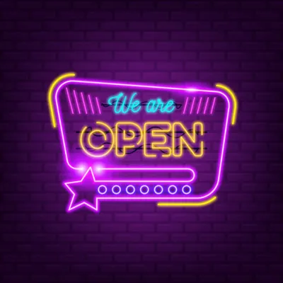 We Are Open With Star Icon Neon Sign - Stealth Promo Co