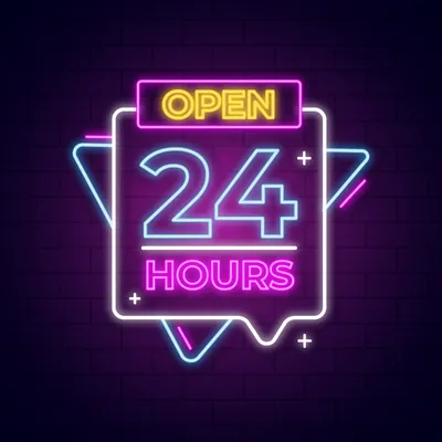 Open 24 Hours with Abstract Shapes Neon Sign - Stealth Promo Co