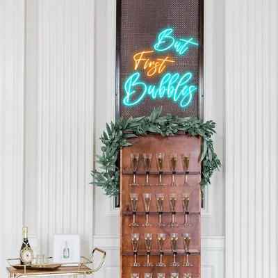 But First Bubbles Wedding Party Neon Sign - Stealth Promo Co
