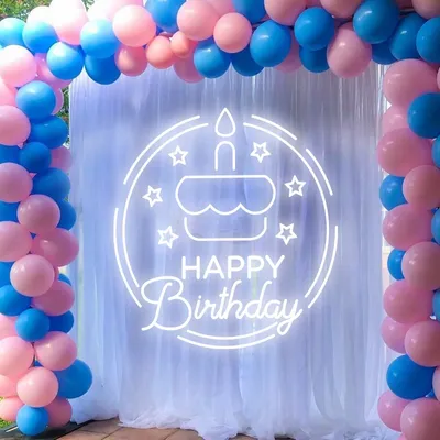 Happy Birthday Cake in Circle Neon Sign - Stealth Promo Co