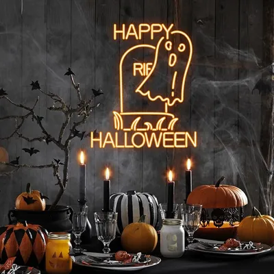 Happy Halloween Ghost Neon Sign - Stealth Promo Co