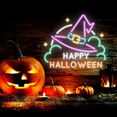 Happy Halloween Hat Neon Sign - Stealth Promo Co