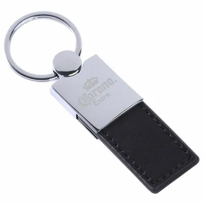 Polished Metal & Leather Keychain - Stealth Promo Co