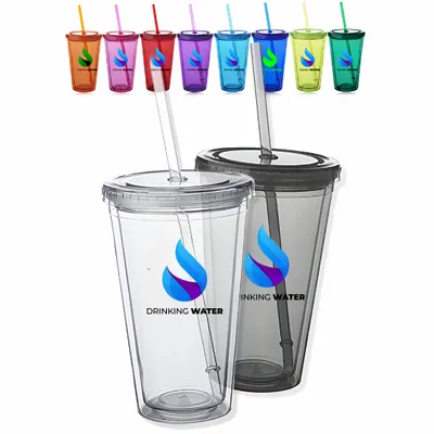 16 Oz Vibrant Sip Tumblers with Straw - Stealth Promo Co