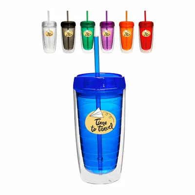 16 Oz Fresh Flow Acrylic Tumblers with Straw - Stealth Promo Co