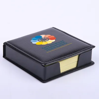Black Leather Flip-Top Sticky Notes Gift Set - Stealth Promo Co
