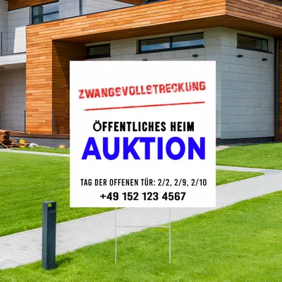 Individuelles Gartenschilder für öffentliche Hausversteigerungen