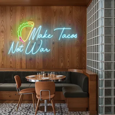 Spicy "Make Tacos Not War" Neon Sign - Stealth Promo Co