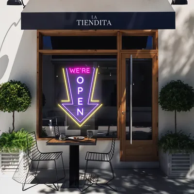 We're Open Vertical Neon Sign - Stealth Promo Co