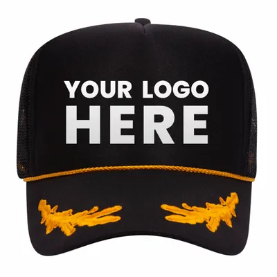 Otto 39-162 5-Panel High Crown Foam Trucker Hat - Black/Gold with Oak Leaves - Stealth Promo Co