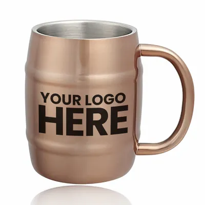 14 oz Ankara Copper Coated Stainless Steel Moscow Mule Barrel Mugs - Stealth Promo Co