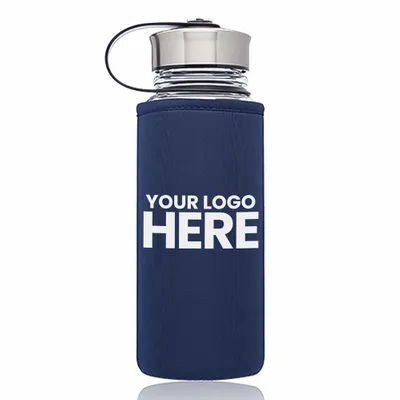 25 oz. Kangaroo Glass Water Bottles in Neoprene Pouch - Stealth Promo Co