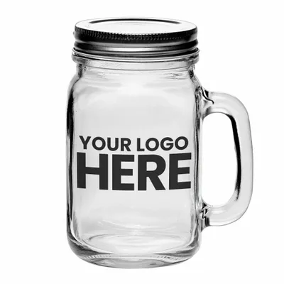16 oz. Libbey Handle Mason Jars with Lids - Stealth Promo Co