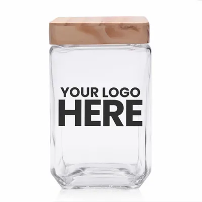 54 oz. Glass Candy Jars with Wooden Lid - Stealth Promo Co