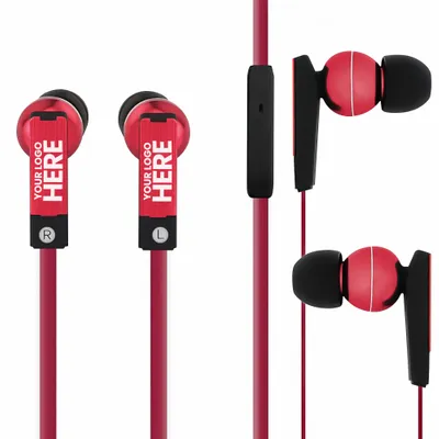 Ear Buds - Flat Wire: EBFW01 with MICs - Stealth Promo Co