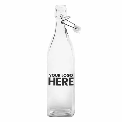 34 oz. Wire Lid Square Glass Carafe Water Bottles - Stealth Promo Co