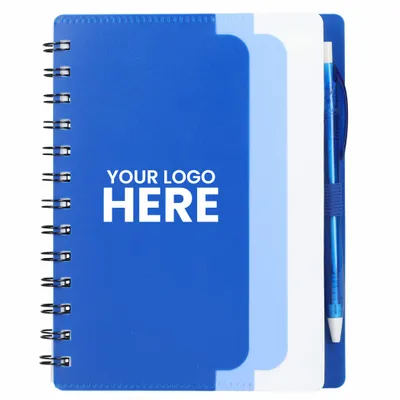 5 x 7 Recycled Dual Pocket Spiral Notebook w Pen - Stealth Promo Co