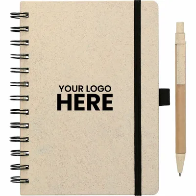 FSC Mix 5 x 7 Wheat Straw Notebook with Pen - Stealth Promo Co