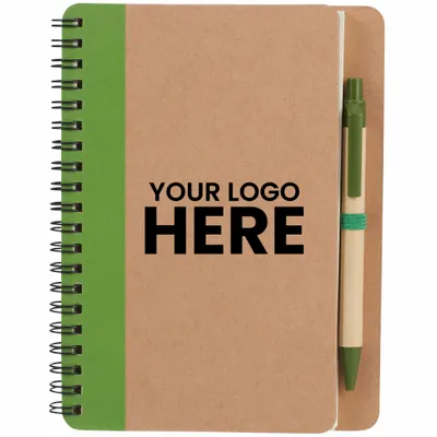FSC Mix 5 x 7 Eco Spiral Notebook with Pen - Stealth Promo Co
