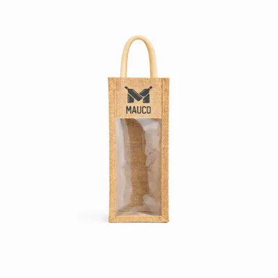 Clear Front 1 Wine Bottle Jute Totes - Stealth Promo Co