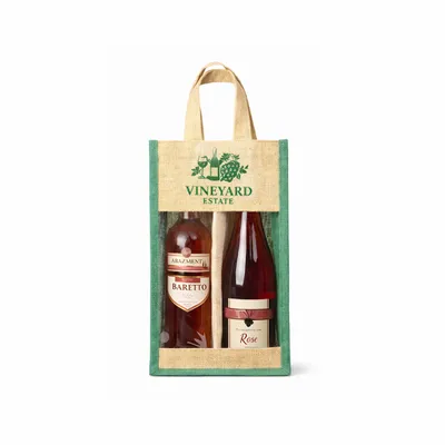 Clear Front 2 Wine Bottle Jute Bags - Stealth Promo Co