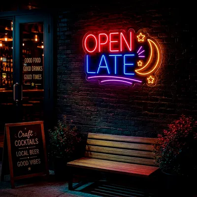 Custom Open Late Neon Signs - Stealth Promo Co