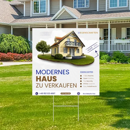 Individuelles Werbeschild für Immobilien im Garten
