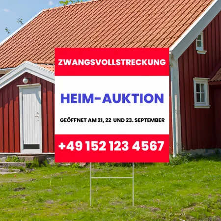 Individuelles Gartenschild für Hausversteigerungen