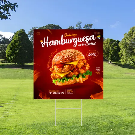 Cartel de Jardin Promocional Personalizado para Hamburgueserías