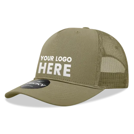 Decky 6040 - 5 Panel Mid Profile Structured Cotton/Poly Blend Trucker w/Rope - Tote Bags Now