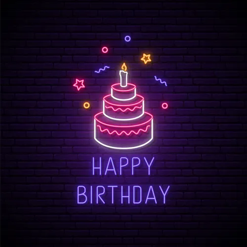 Happy Birthday with Cake Neon Sign - Custom Pro Prints