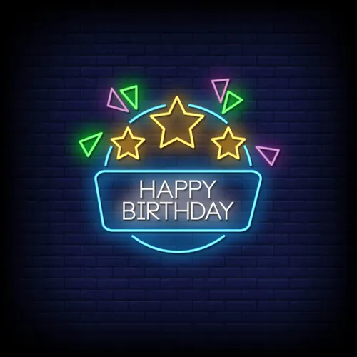 Star & Angles Happy Birthday Neon Sign - Custom Pro Prints