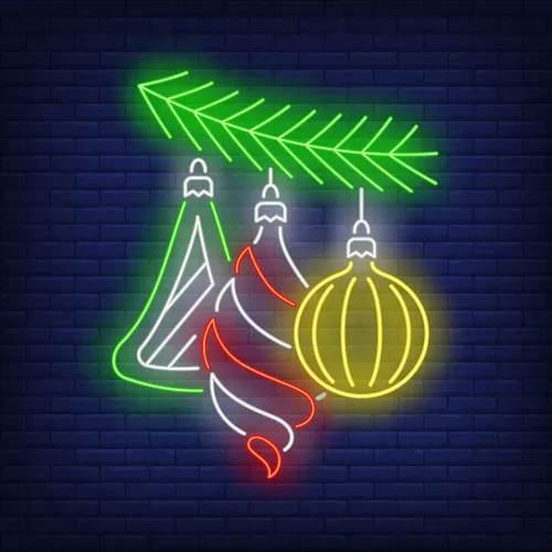 Christmas Baubles Fir Tree Branch Neon Sign - Custom Pro Prints