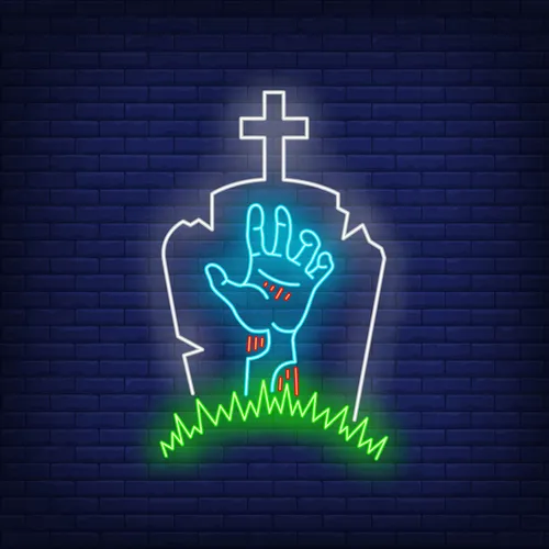 Gravestone Zombie Hand Neon Sign - Custom Pro Prints