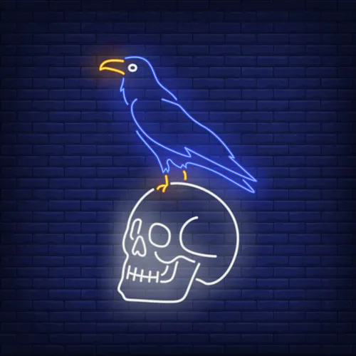 Crow Sitting Human Skull Neon Sign - Custom Pro Prints