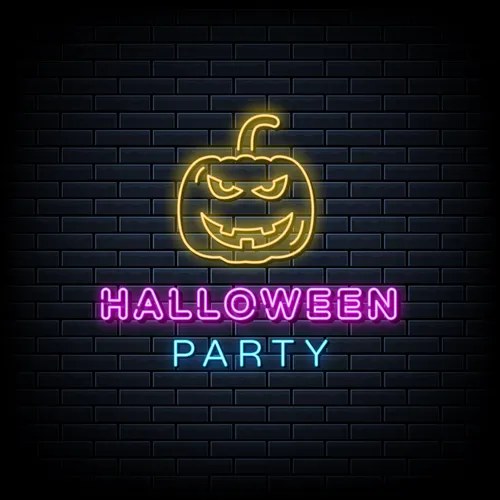Halloween Party Neon Sign with Pumpkin - Custom Pro Prints