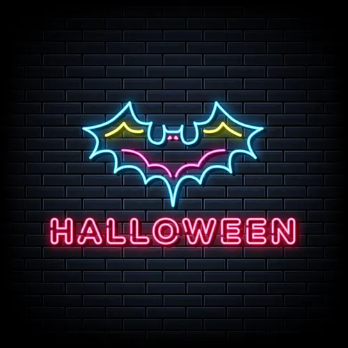 Halloween Neon Sign with Bat - Custom Pro Prints