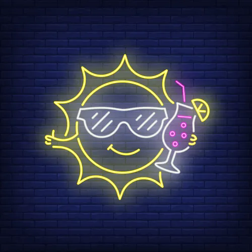 Cartoon Sun Drinking Cocktail Neon Sign - Custom Pro Prints