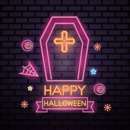 Pink Halloween Coffin Cross Neon Sign - Custom Pro Prints