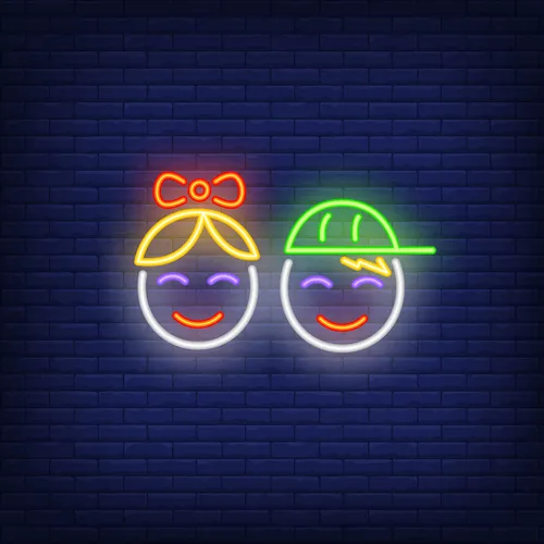 Smiling Girl Boy Faces Neon Sign - Custom Pro Prints