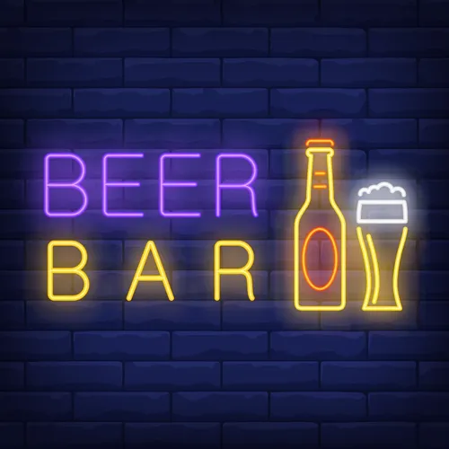 Beer & Bar with Bottle & Glass Neon - Custom Pro Prints