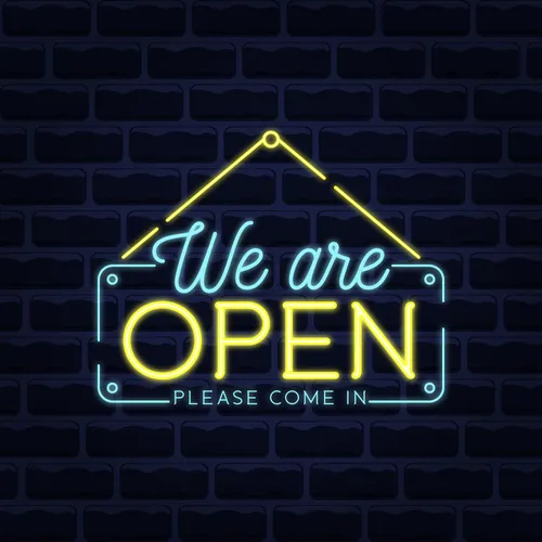 We Are Open Blue and Yellow Neon Sign - Custom Pro Prints