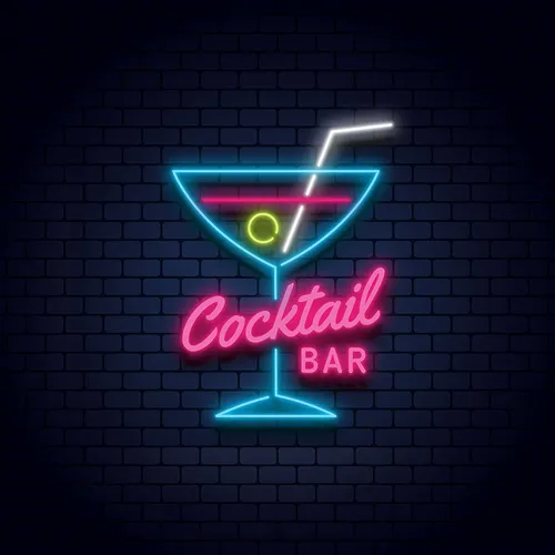 Cocktail Bar Glass & Zip Neon Sign - Custom Pro Prints