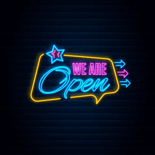 We are Open This Way Neon Sign - Custom Pro Prints