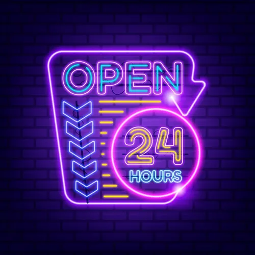 Retro Open 24 Hours Neon Sign - Custom Pro Prints