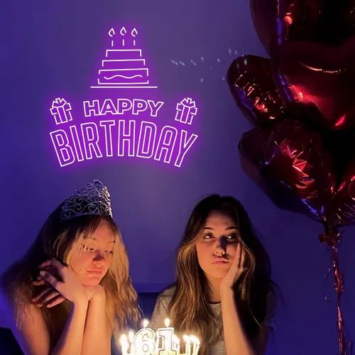 Happy Birthday with Cake Artwork Neon Sign - Custom Pro Prints