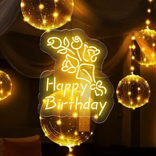 Happy Birthday Floral Neon Sign - Custom Pro Prints