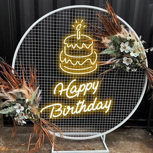 Happy Birthday with Cake on Top Neon Sign - Custom Pro Prints