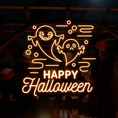 Happy Halloween Two Ghosts Neon Sign - Custom Pro Prints