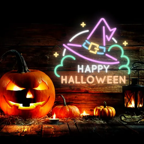 Happy Halloween Hat Neon Sign - Custom Pro Prints